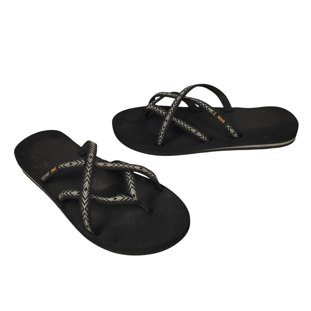 Teva Olowahu Flip Flops Womens Size 12 Black Gray Strappy Sandals Travel Beachy